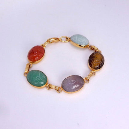 Vintage Gemstone Scarab Bracelet Gold Filled Egyptian Revival