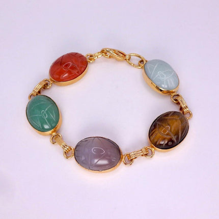 Vintage Gemstone Scarab Bracelet Gold Filled Egyptian Revival