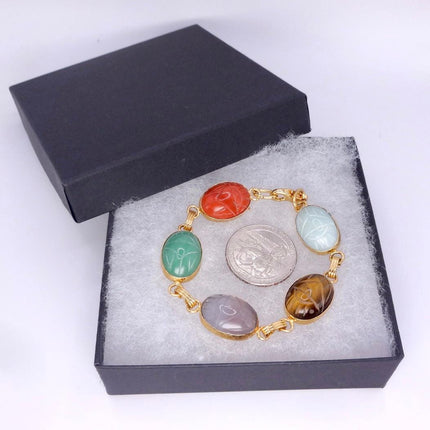 Vintage Gemstone Scarab Bracelet Gold Filled Egyptian Revival