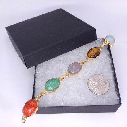 Vintage Gemstone Scarab Bracelet Gold Filled Egyptian Revival