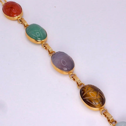Vintage Gemstone Scarab Bracelet Gold Filled Egyptian Revival