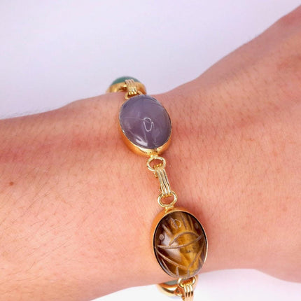Vintage Gemstone Scarab Bracelet Gold Filled Egyptian Revival