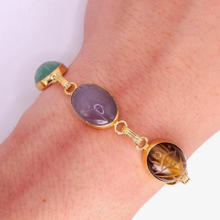 Vintage Gemstone Scarab Bracelet Gold Filled Egyptian Revival