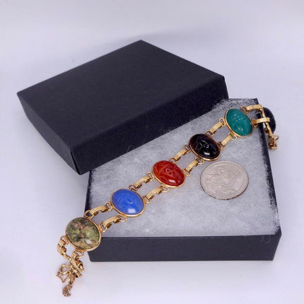 Vintage Gemstone Scarab Bracelet Gold Filled Egyptian Revival