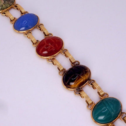 Vintage Gemstone Scarab Bracelet Gold Filled Egyptian Revival