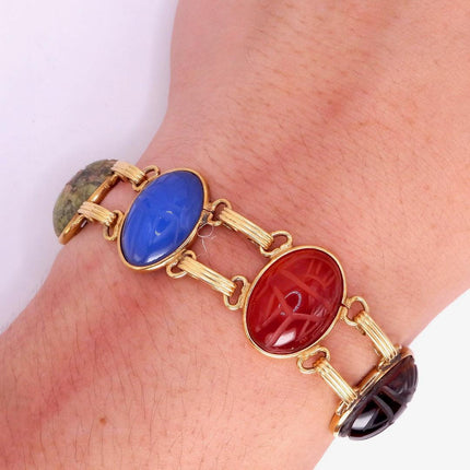 Vintage Gemstone Scarab Bracelet Gold Filled Egyptian Revival