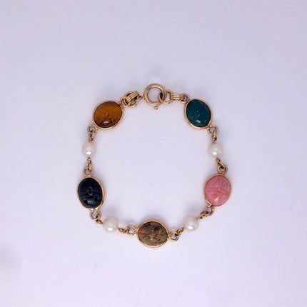 Vintage Gemstone Scarab Bracelet Gold Filled Egyptian Revival