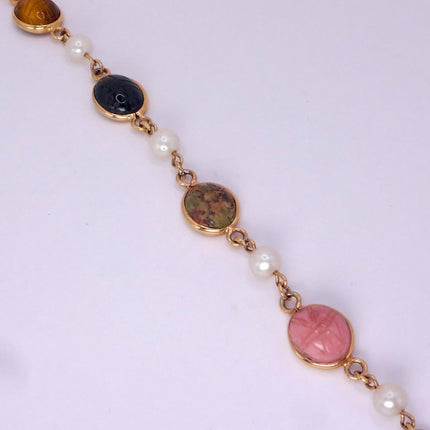 Vintage Gemstone Scarab Bracelet Gold Filled Egyptian Revival