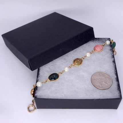Vintage Gemstone Scarab Bracelet Gold Filled Egyptian Revival