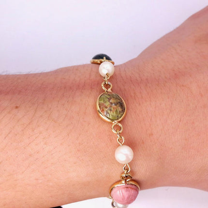Vintage Gemstone Scarab Bracelet Gold Filled Egyptian Revival