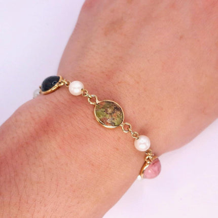 Vintage Gemstone Scarab Bracelet Gold Filled Egyptian Revival