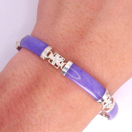 Vintage Purple Jade Lucky Link Bracelet | 925 Sterling Silver layered stacking bracelet