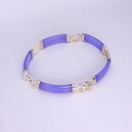 Vintage Purple Jade Lucky Link Bracelet | 925 Sterling Silver layered stacking bracelet