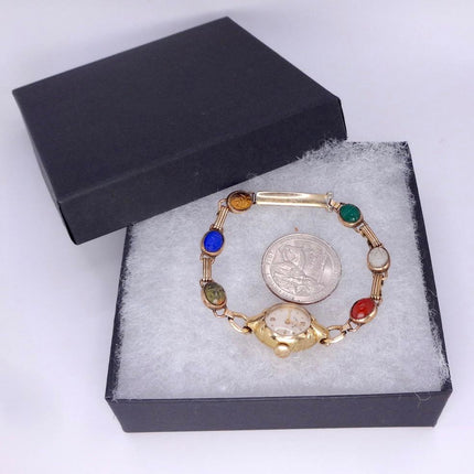 Vintage Gemstone Scarab Bracelet Watch Gold Filled Egyptian Revival