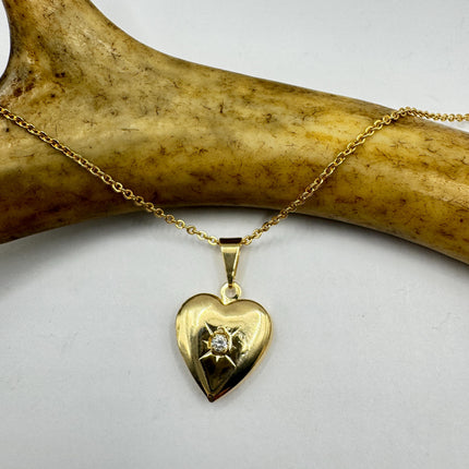 Vintage Heart Locket Necklace: Etched Gold Filled Charm