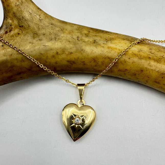 Vintage Heart Locket Necklace: Etched Gold Filled Charm