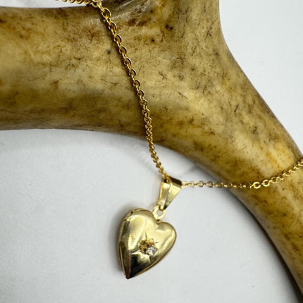 Vintage Heart Locket Necklace: Etched Gold Filled Charm