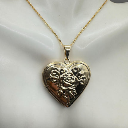 Vintage Heart Locket Necklace: Etched Gold Filled Charm