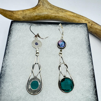 Vintage Green Aqua Glass Dangle Earrings Sterling Silver Leverbacks
