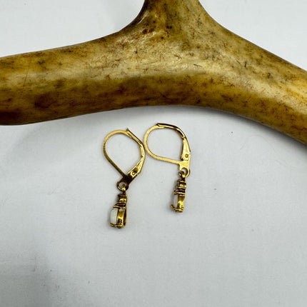 Vintage White Fire Opal Dangle Earrings Gold Filled