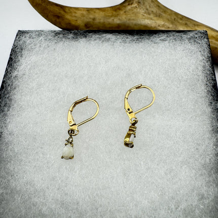 Vintage White Fire Opal Dangle Earrings Gold Filled