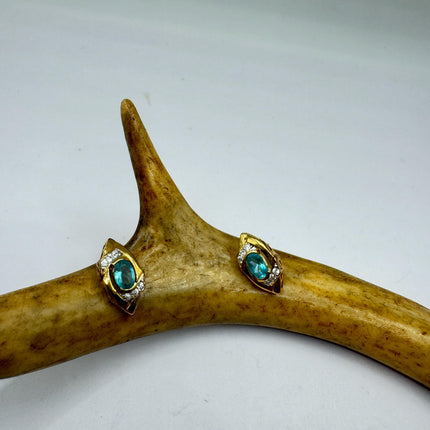 Vintage Blue Fluorite Stud Earrings: Golden Sterling Silver Studs