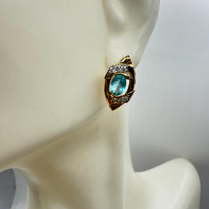 Vintage Blue Fluorite Stud Earrings: Golden Sterling Silver Studs