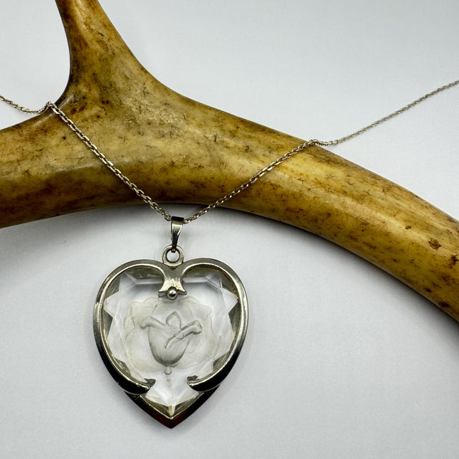 Vintage Sterling Silver Crystal Heart Necklace: Dainty Layering Pendant