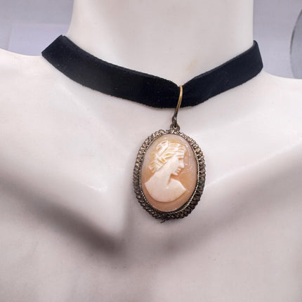 Vintage Shell Cameo Bronze Necklace
