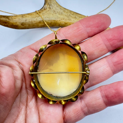 Vintage Shell Cameo Bronze Necklace