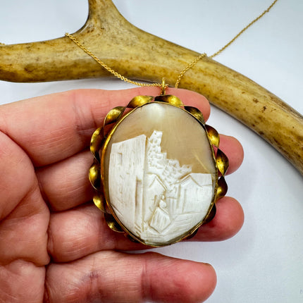 Vintage Shell Cameo Bronze Necklace
