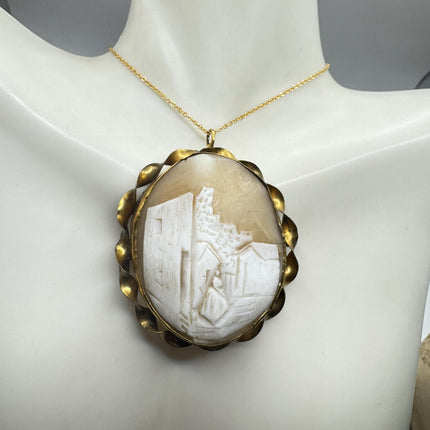 Vintage Shell Cameo Bronze Necklace
