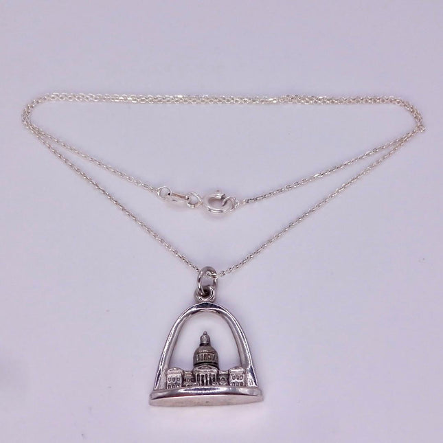 Vintage St Luis Arch Pendant Necklace: 925 Sterling Silver Charm