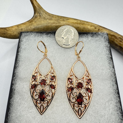 Vintage Chandelier Earrings: Garnet, Citrine, Gold, Sterling Silver