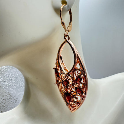 Vintage Chandelier Earrings: Garnet, Citrine, Gold, Sterling Silver
