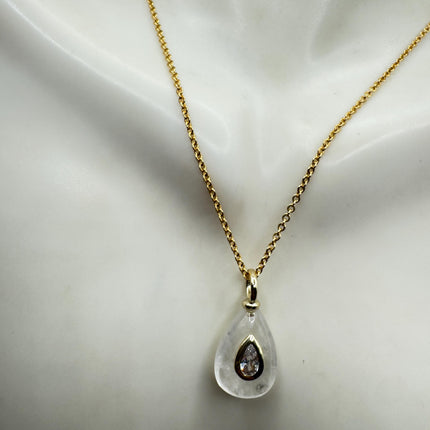 Vintage Gold Pendant Necklace - Clear Quartz on 9K Chain
