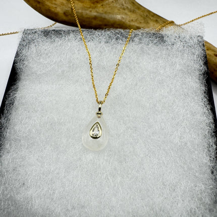Vintage Gold Pendant Necklace - Clear Quartz on 9K Chain