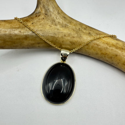 Vintage Black Onyx Gold Filled Necklace: Minimalist Crystal Charm