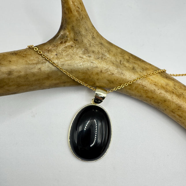Vintage Black Onyx Gold Filled Necklace: Minimalist Crystal Charm