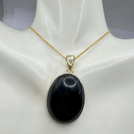 Vintage Black Onyx Gold Filled Necklace: Minimalist Crystal Charm