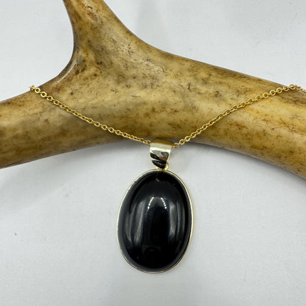 Vintage Black Onyx Gold Filled Necklace: Minimalist Crystal Charm