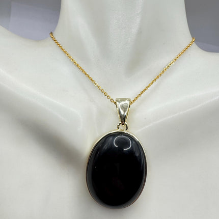 Vintage Black Onyx Gold Filled Necklace: Minimalist Crystal Charm