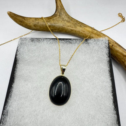 Vintage Black Onyx Gold Filled Necklace: Minimalist Crystal Charm