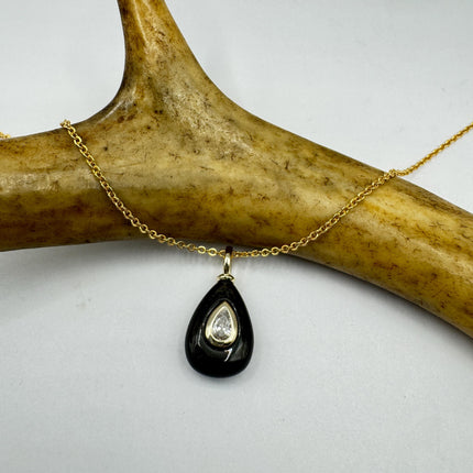 Vintage Black Obsidian Gold Filled Necklace: Minimalist Crystal Charm