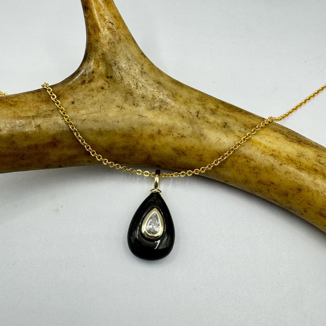 Vintage Black Obsidian Gold Filled Necklace: Minimalist Crystal Charm