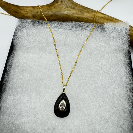 Vintage Black Obsidian Gold Filled Necklace: Minimalist Crystal Charm