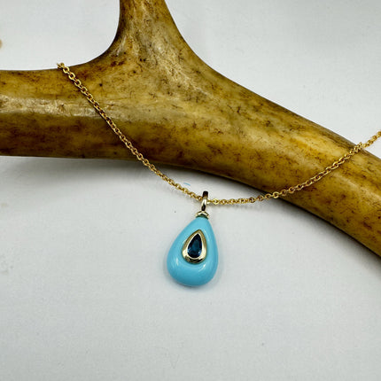 Vintage Blue Larimar Gold Filled Necklace: Minimalist Crystal Charm