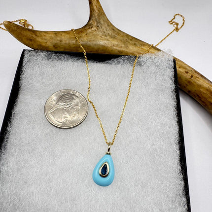 Vintage Blue Larimar Gold Filled Necklace: Minimalist Crystal Charm