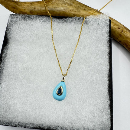 Vintage Blue Larimar Gold Filled Necklace: Minimalist Crystal Charm