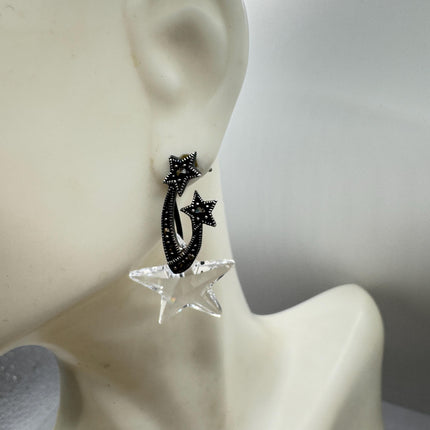 Vintage Cubic Zirconia Star Stud Earrings: 925 Sterling Silver